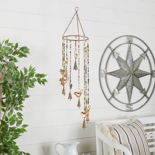 X 7 quot Eclectic Metal Birds Windchime With Beaded Strands Gold Olivia amp May