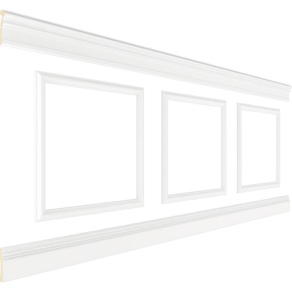 Ekena Millwork 94 12 in. (Adjustable 40 in. to 44 in.) 26 sq. ft. Polyurethane Ashford Square Panel Wainscot Kit Primed WPKUSQ061P040