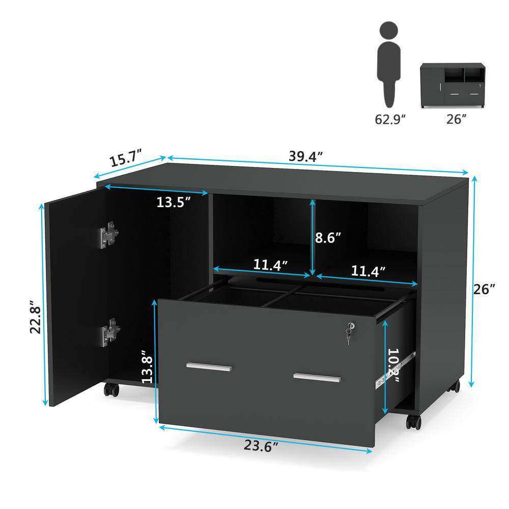 BYBLIGHT Atencio Black File Cabinet with Lock and Drawer Mobile Printer Stand BB-C0299XF