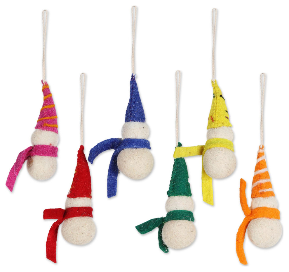 Novica Handmade Silly Snowmen Wool Felt Ornaments (Set Of 6)   Christmas Ornaments   by NOVICA  Houzz