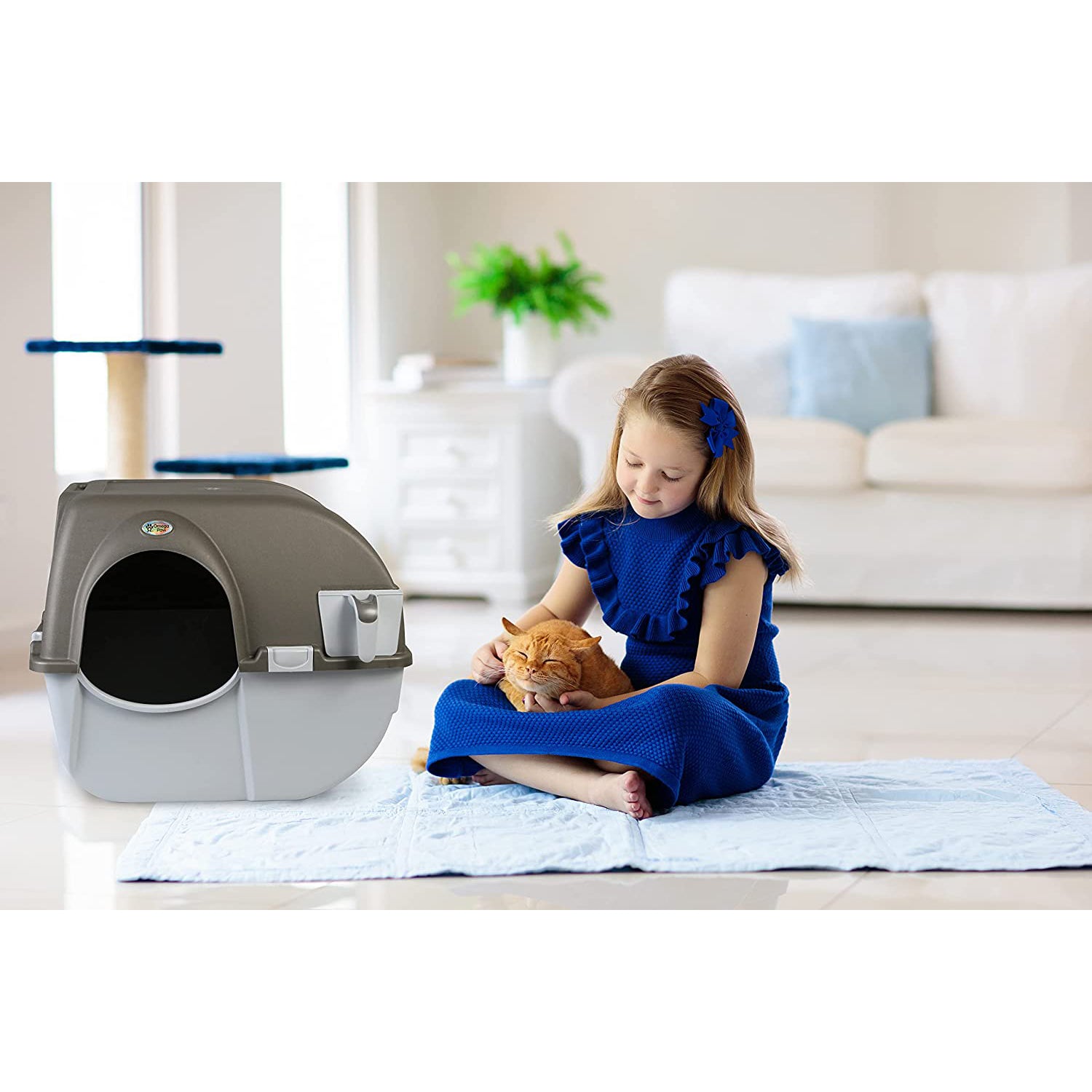 Omega Paw Roll 'n Clean Self Cleaning Regular Sized Litter Box， Grey