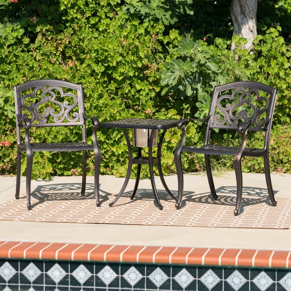 Austin Outdoor 3piece Cast Aluminum Square Bistro Set by Christopher Knight Home