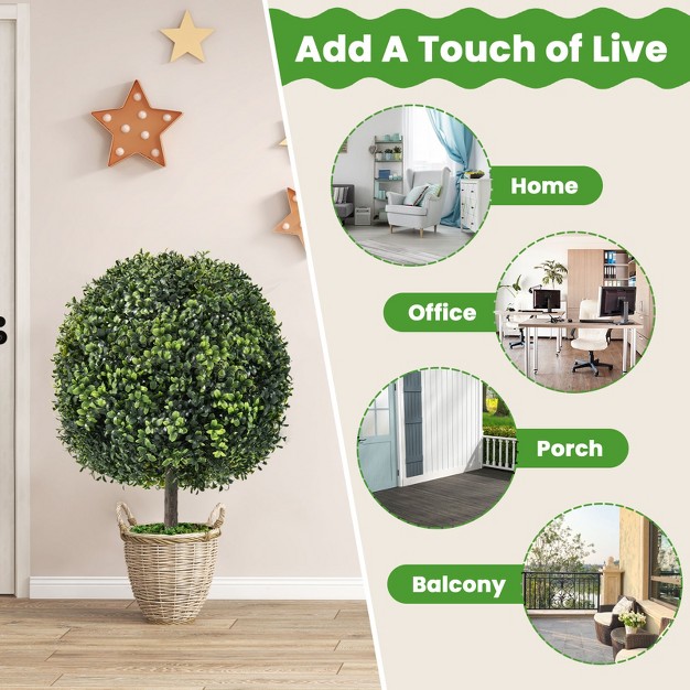 Costway 2pc 22'' Artificial Boxwood Topiary Ball Tree Office Garden Patio Desk Decoration