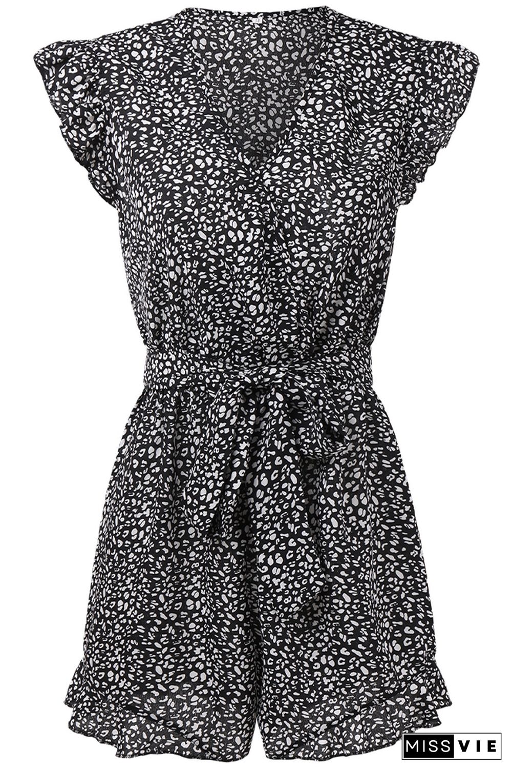 Polka Dot V-neck Ruffles Romper Wholesale