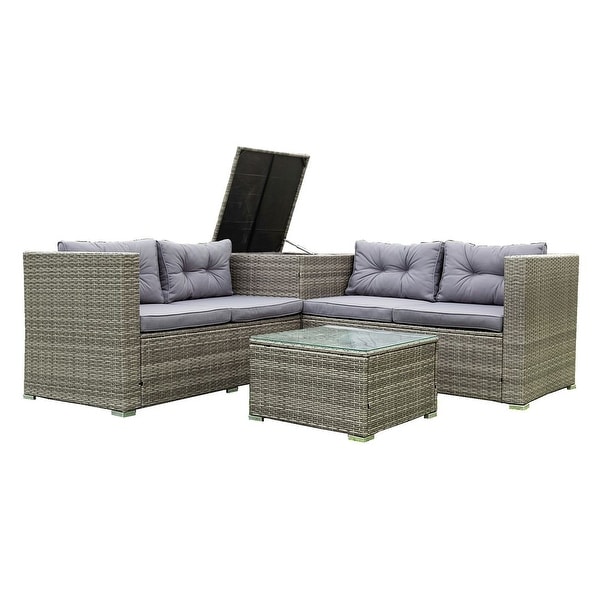 4Piece Outdoor Patio Rattan Wicker Furniture Set with Comfortable Cushions