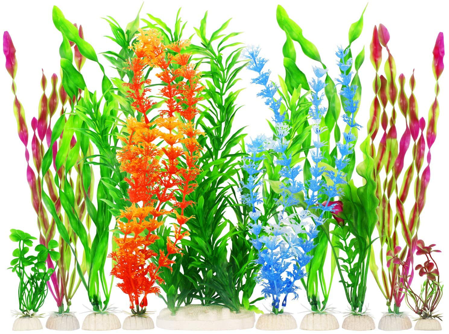 MyLifeUNIT Artificial Fish Tank Plants， Plastic Aquarium Plants Decorations， Set of 10