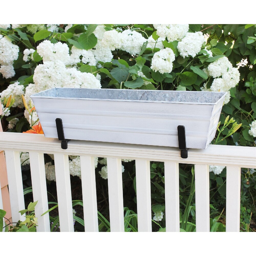 Achla Designs Small Galvanized Steel Flower Box Planter With Brackets for 2 x 4 Railings  22 Inch Wide  Cape Cod White