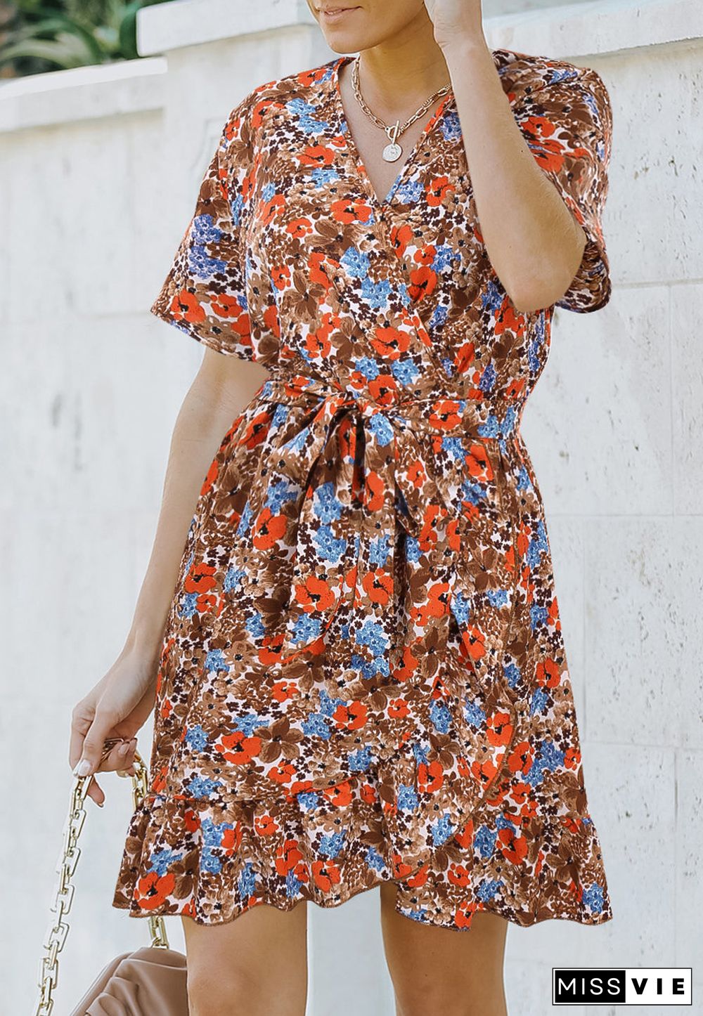 Surplice Ruffle Hem Floral Dress