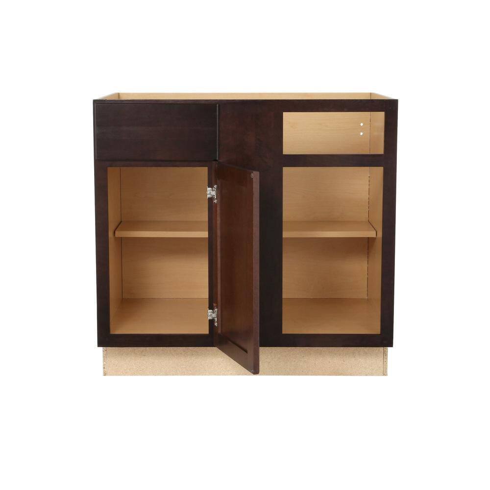 Hampton Bay Shaker Assembled 36x34.5x24 in. Blind Base Corner Kitchen Cabinet in Java KBBC45-SJM