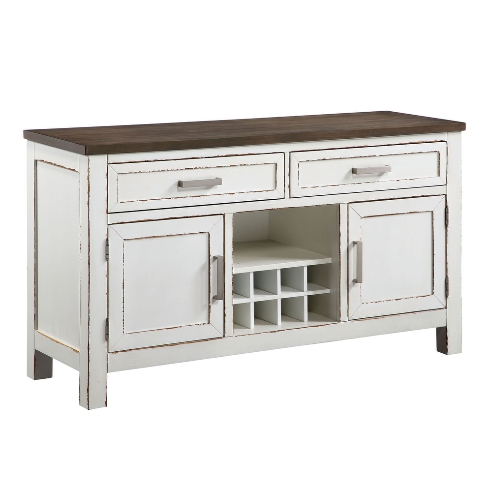 Furniture of America Abeje Rustic White 2 drawer Cabinet and Wine Rack Server