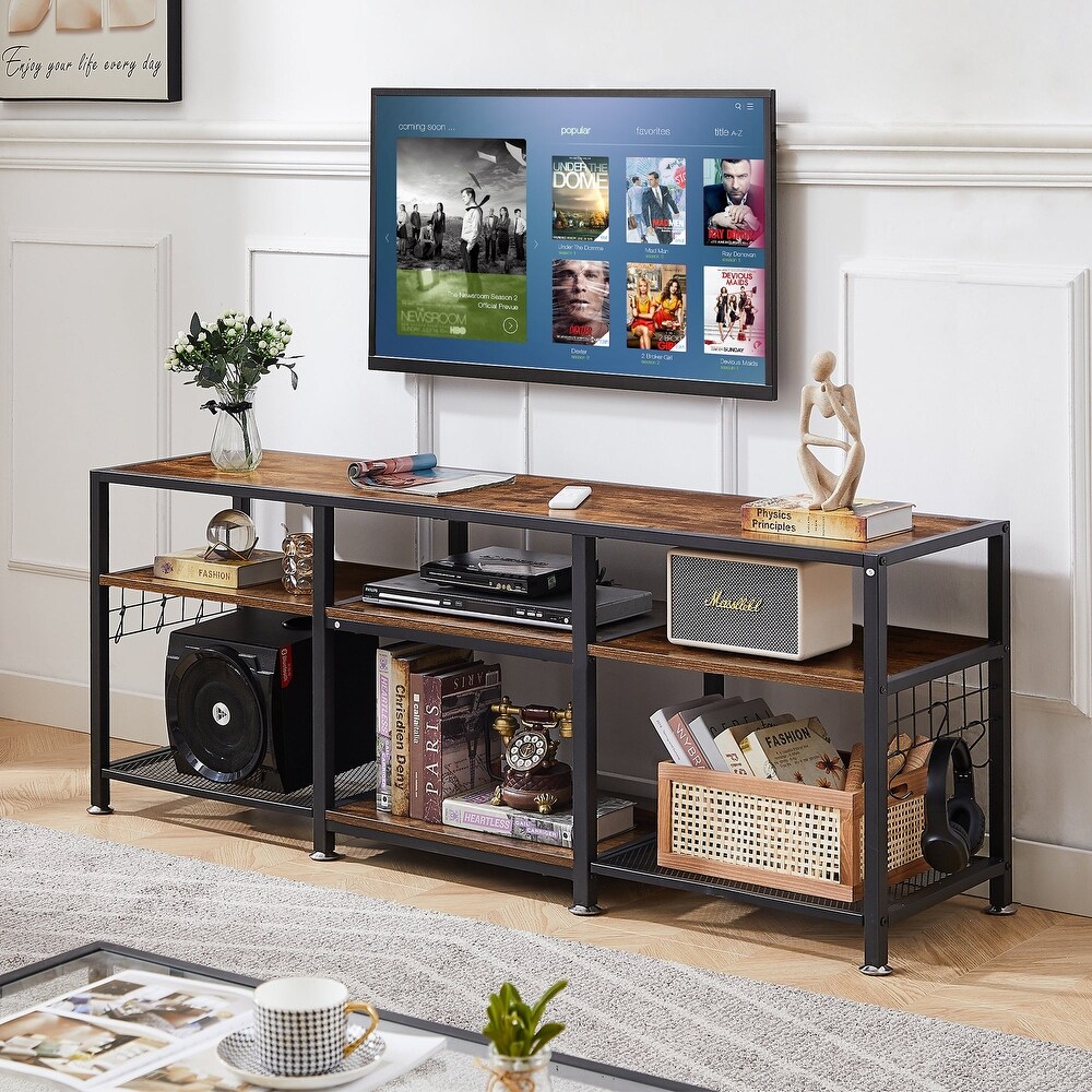 End Table  55 Inch up to 71 Inches TV Stand with Storage Shelves  3 Tier Television Cabinet