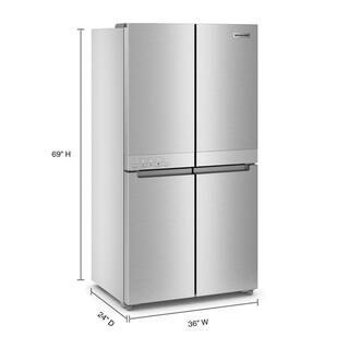 KitchenAid 19.4 cu. ft. 36 in. W Counter-Depth 4-Door Refrigerator with PrintShield Finish KRQC506MPS