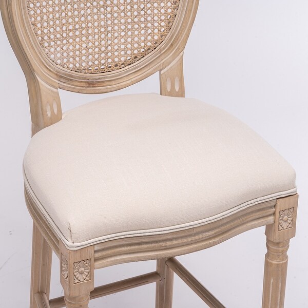 2Pcs French Country Wooden Barstools with Rattan Backrest