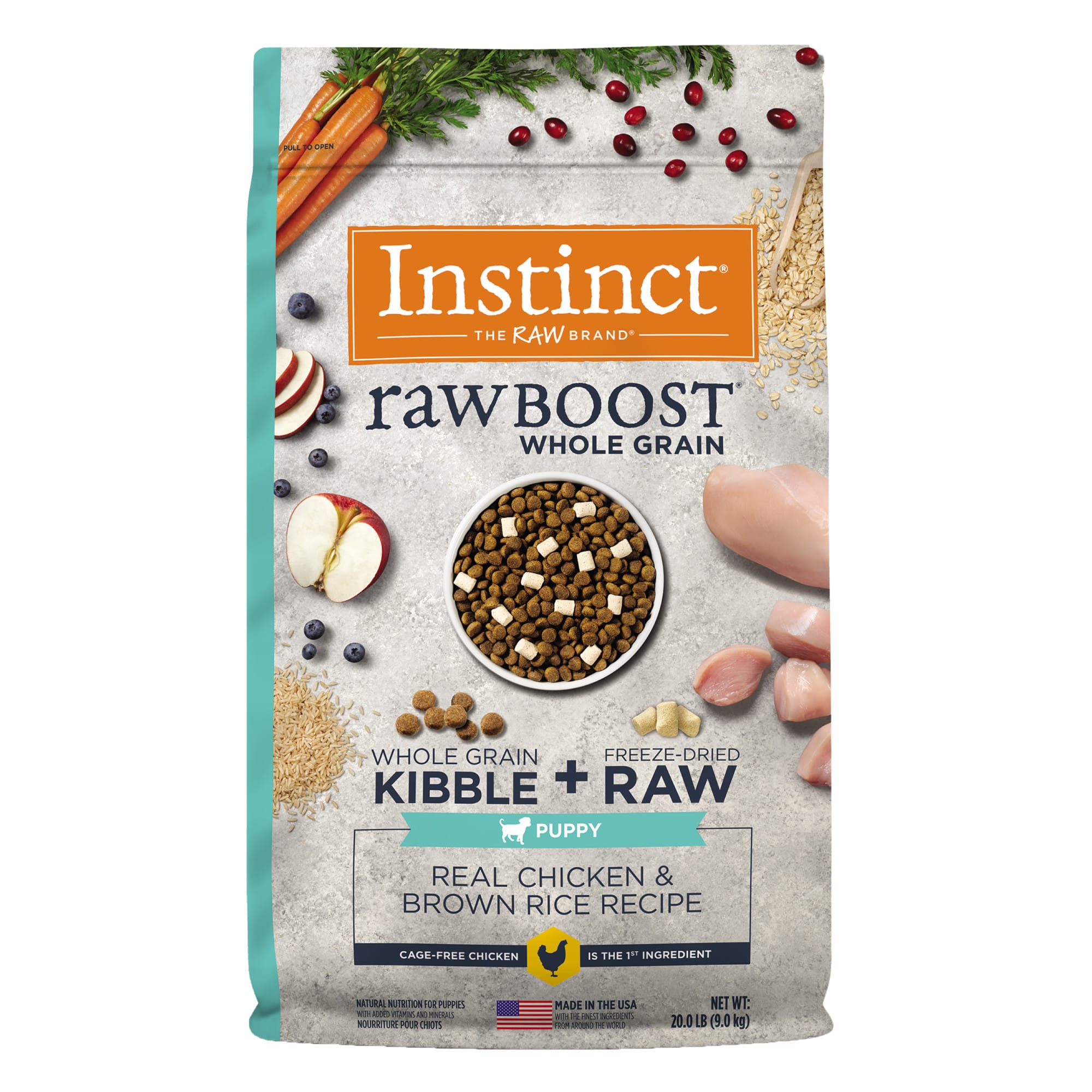 Instinct Raw Boost Puppy Whole Grain Real Chicken  Brown Rice Recipe Natural Dry Dog Food， 20 lbs.