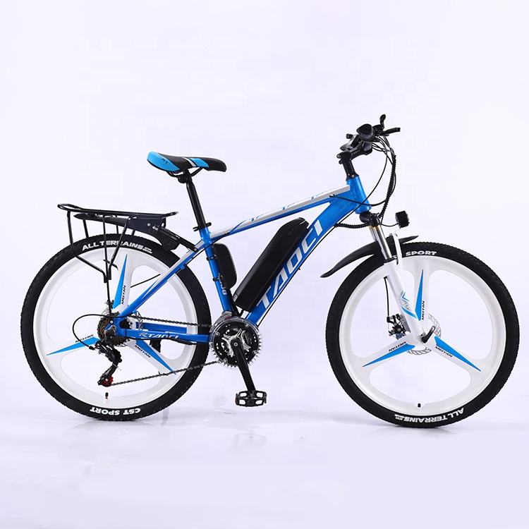 Factory wholesale 36V 350W 10AH e cycling 26 inch 21 speed red color battery bike with transparent crankset