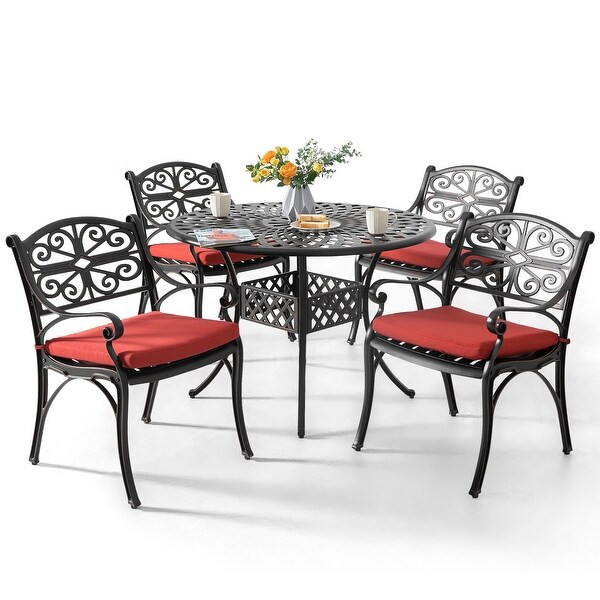 Nuu Garden 5 Pieces Cast Aluminum Outdoor Dining Set w/ Cushions