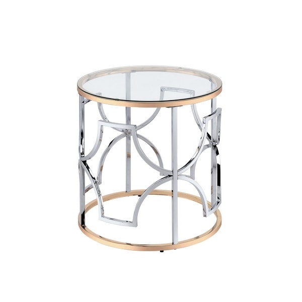 DH BASIC Modern Style Chrome and Gold Round Open End Table by Denhour