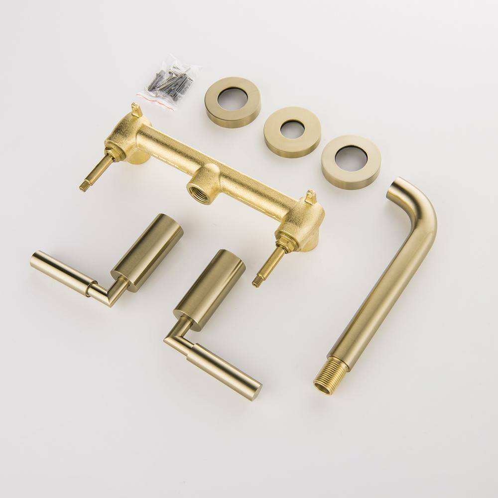 Flynama Wall-Mount Double-Handle Bathroom Faucet in Brushed Gold RB-QY-0736