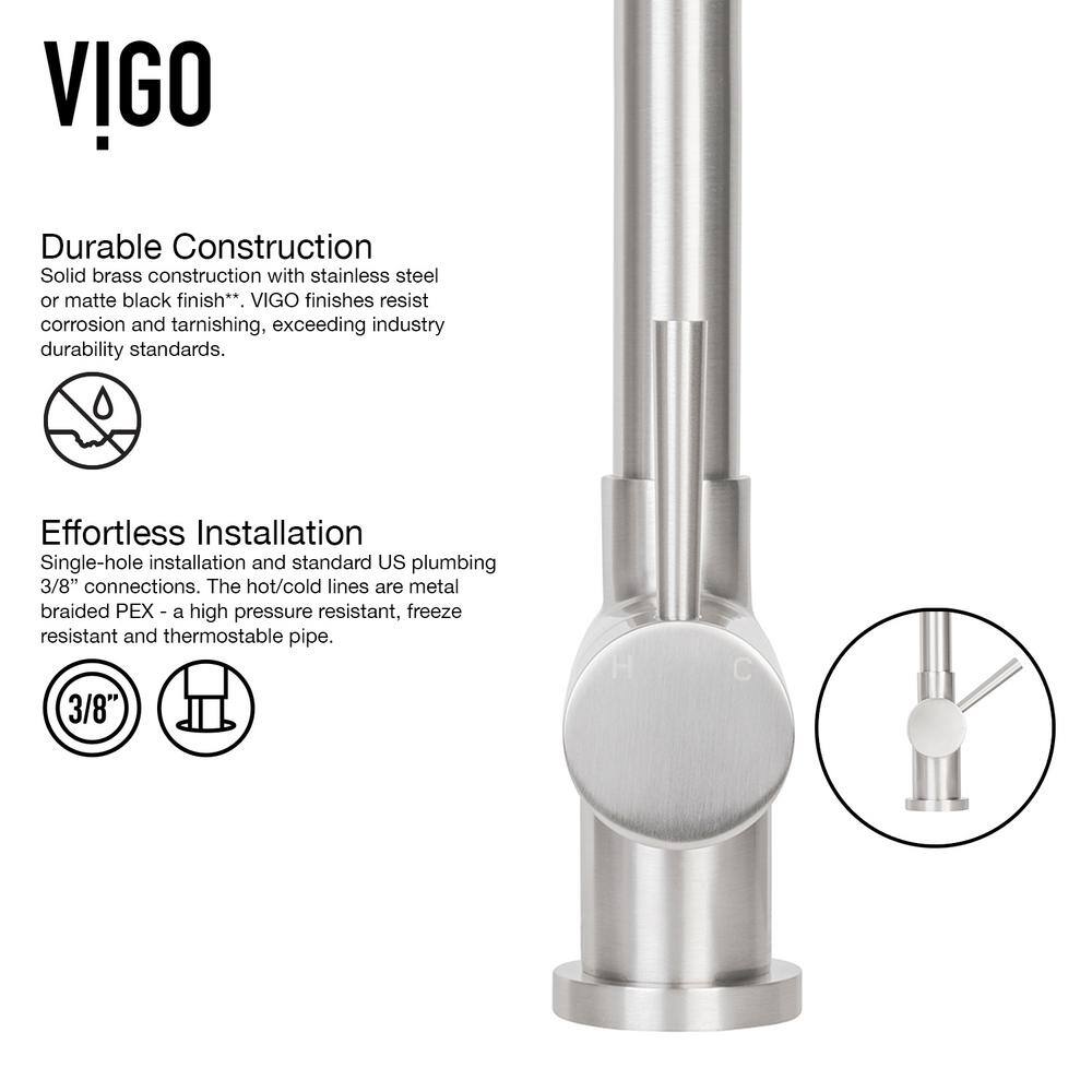 VIGO Gramercy Single Handle Pull-Down Spout Kitchen Faucet Set with Soap Dispenser in Stainless Steel VG02008STK5