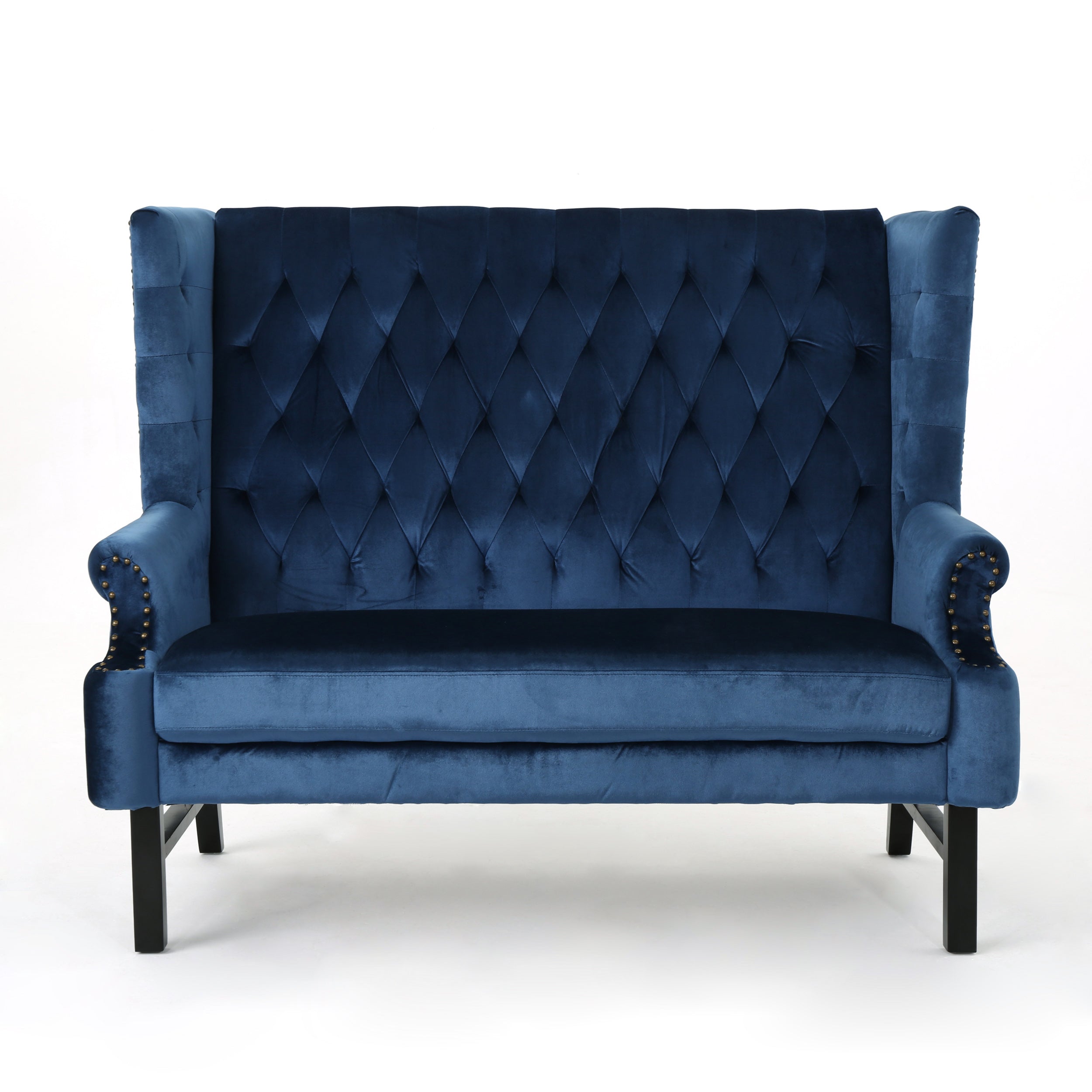 Linsey High Back Tufted Winged New Velvet Loveseat