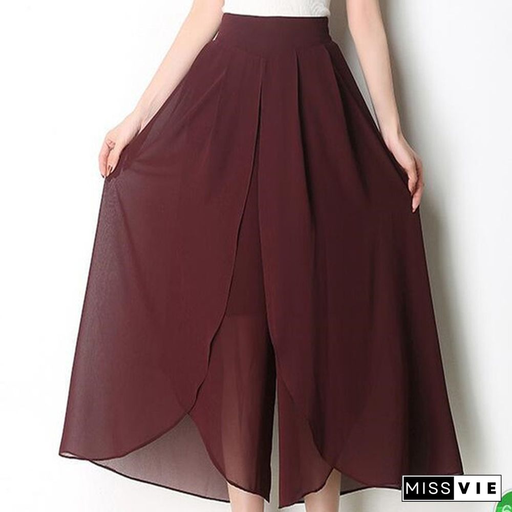 Spring And Summer Loose Wide-Leg Pants Women Were Thin Nine Points Pants Chiffon Skirt Pants High Waist Casual Pants Thin Section