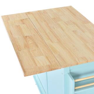 52 in. Mint Green Kitchen Cart Island with Rubber wood Drop-Leaf Countertop for Kitchen Dining Room Bathroom LH-360