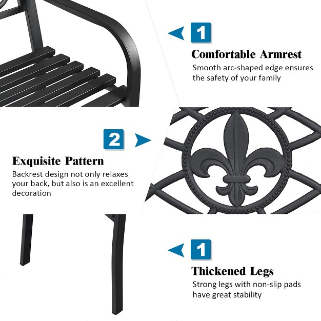 Costway Patio Garden Bench Park Yard Outdoor Furniture Steel Slats Porch Chair Seat