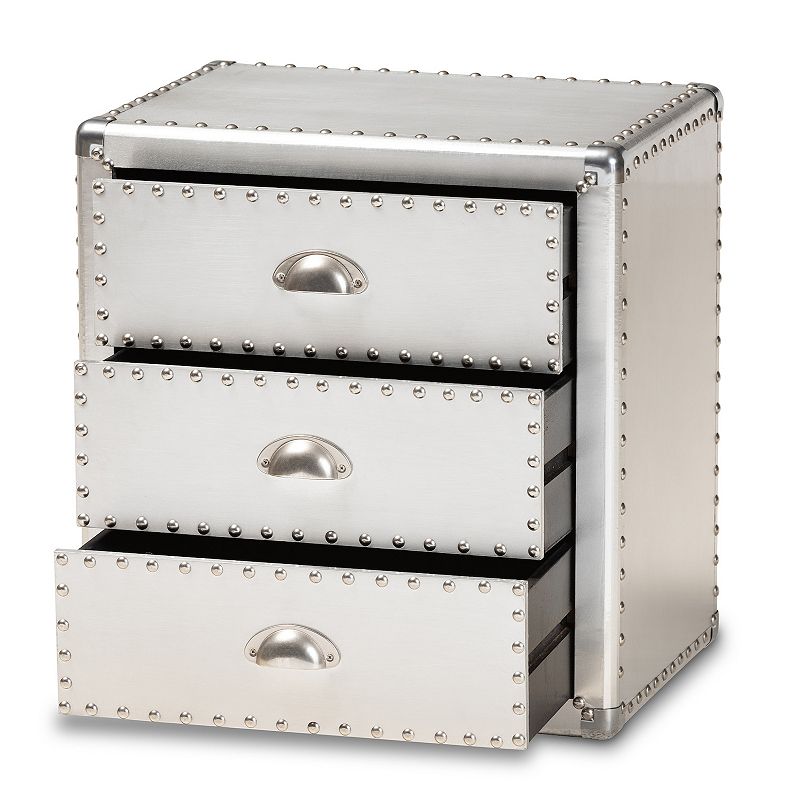 Baxton Studio Armel Silver 3-Drawer Nightstand