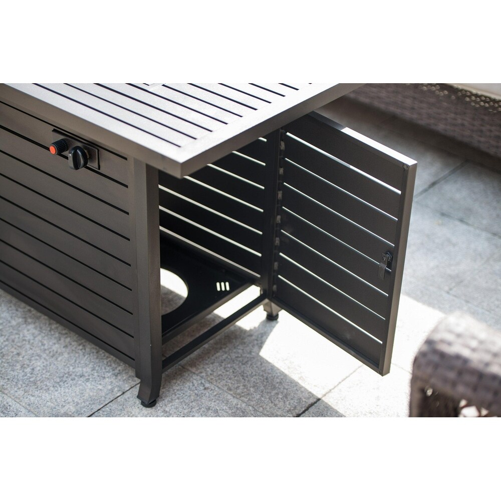 Outdoor Retangular Gas Propane Fire Pit Table with Slats Looking Lid  56.7''L*21.3''W*24''H  72.6LBS