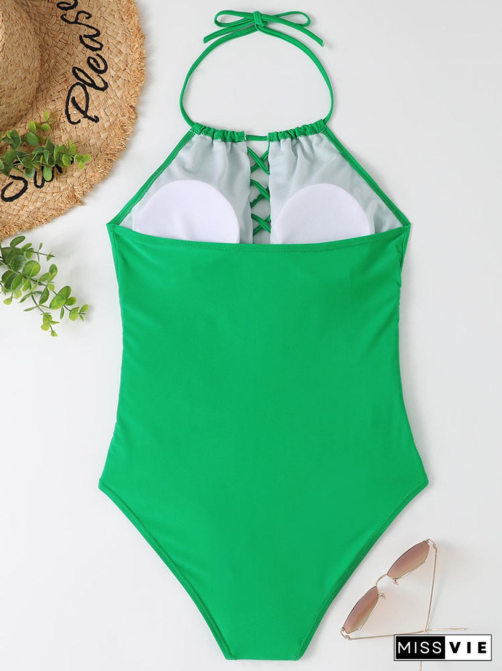 Cross Strap Lace-up Stitching One Piece Swimwear