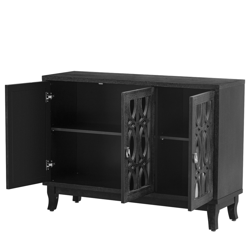 3 Door Sideboard with Glass Doors and Silver Handle