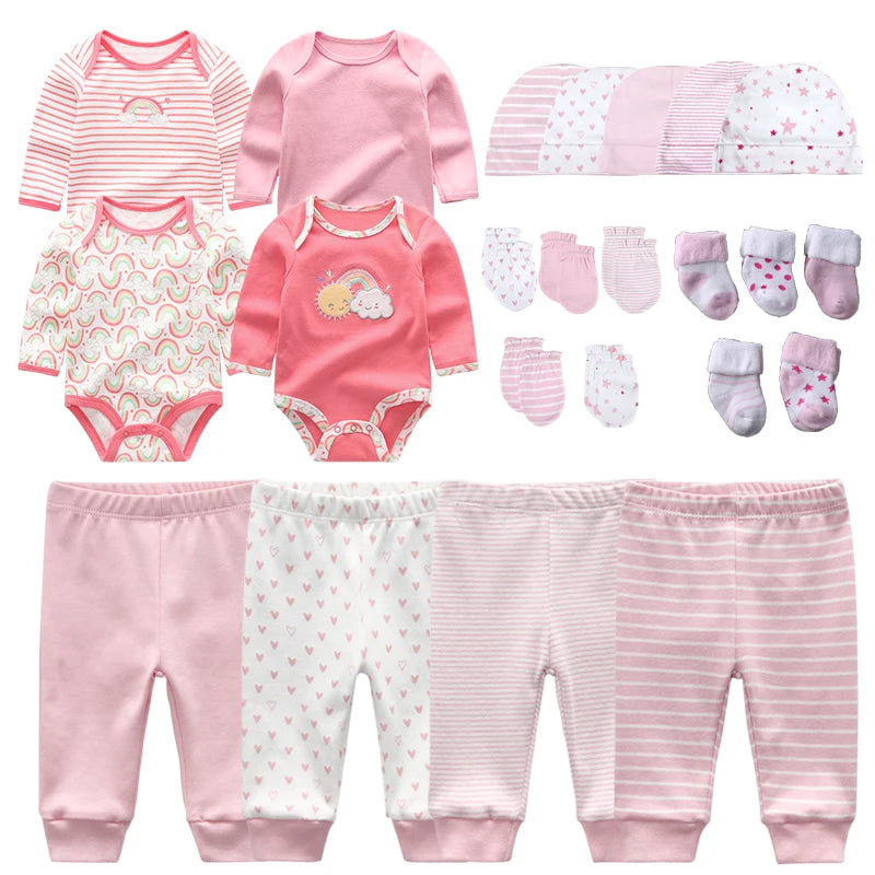 Newborn Clothes Set Gift 23Pcs/lot Bodysuits+Pants+Hat+Gloves+Socks Baby Boy Outfits 0 to 3 &3 to 6 Months Girl Toddler Clothing