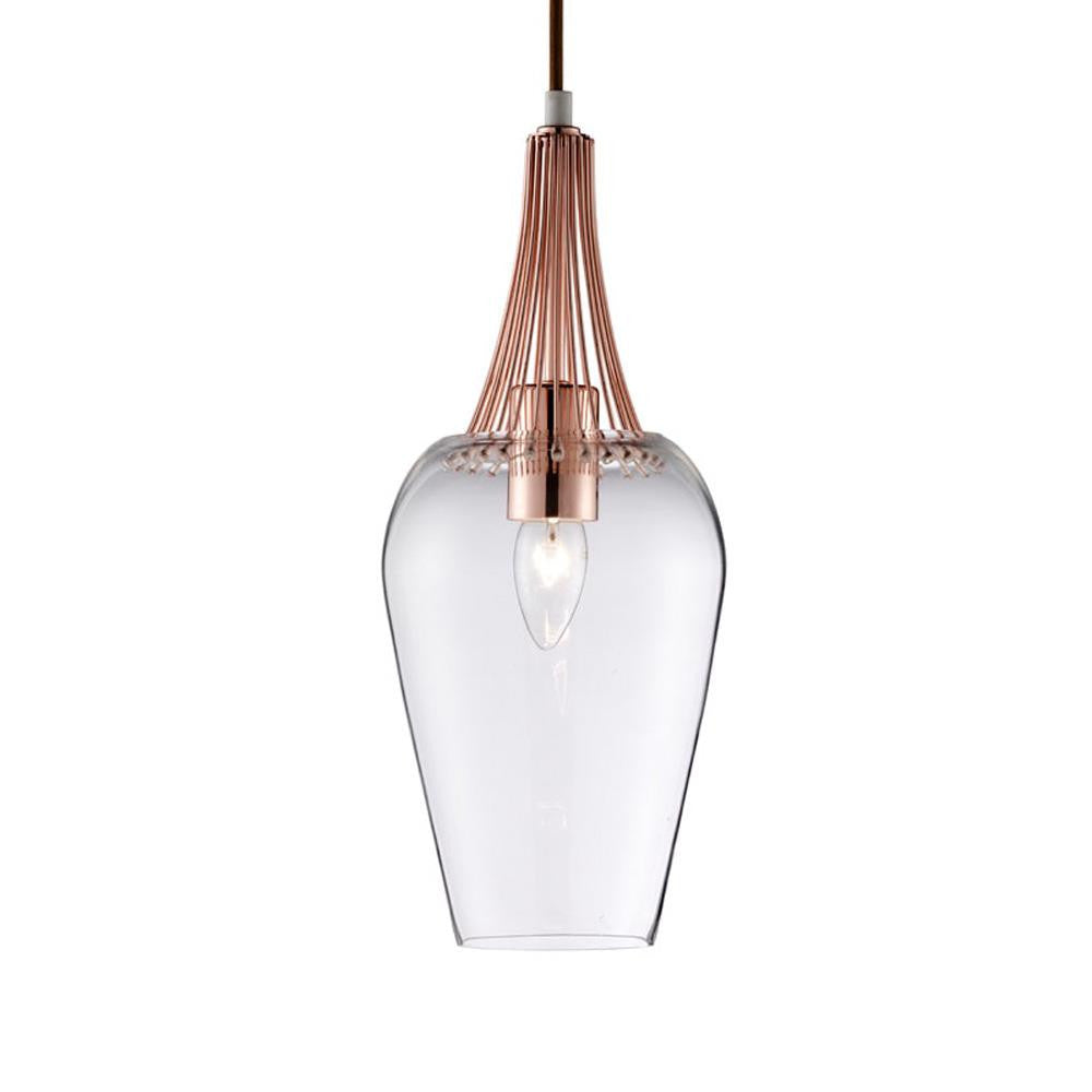 Searchlight 8911CU Whisk Copper & Clear Glass 1 Lamp Pendant Light