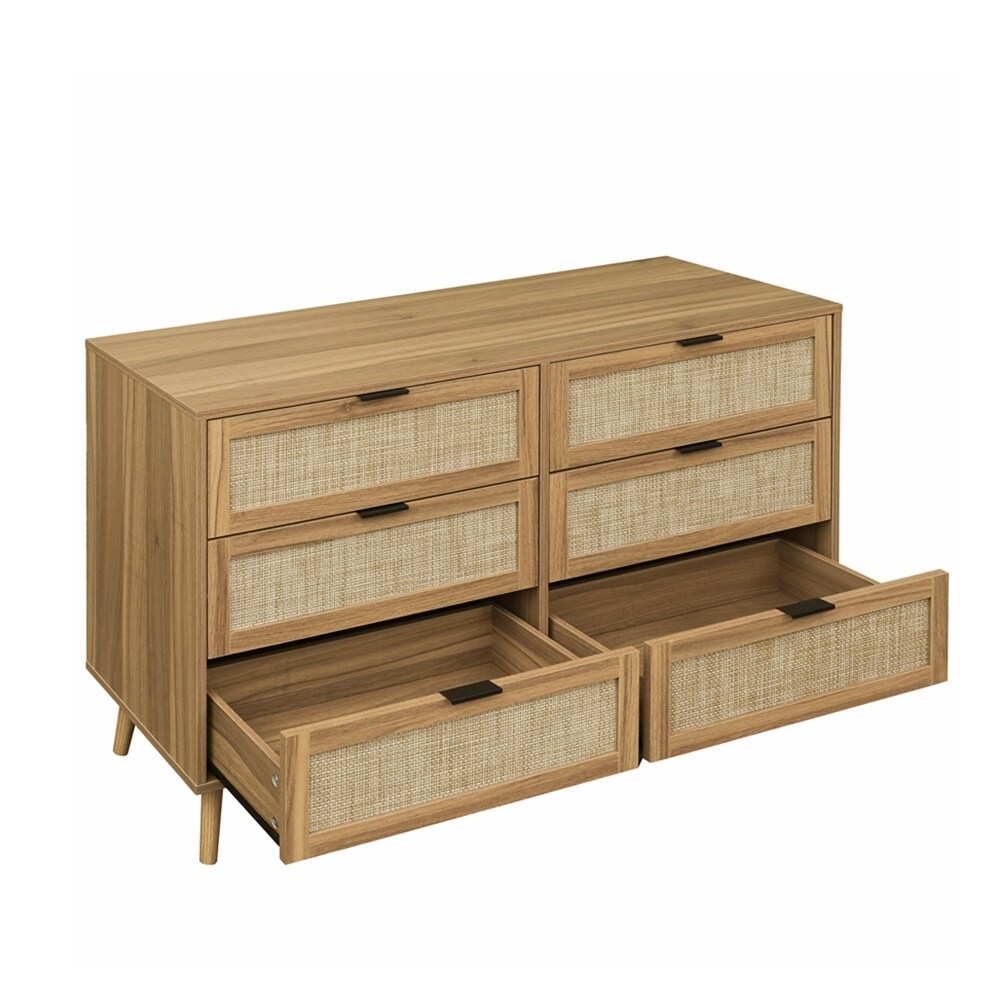 Modern 6 Drawer Dresser Wood Cabinet   N/A