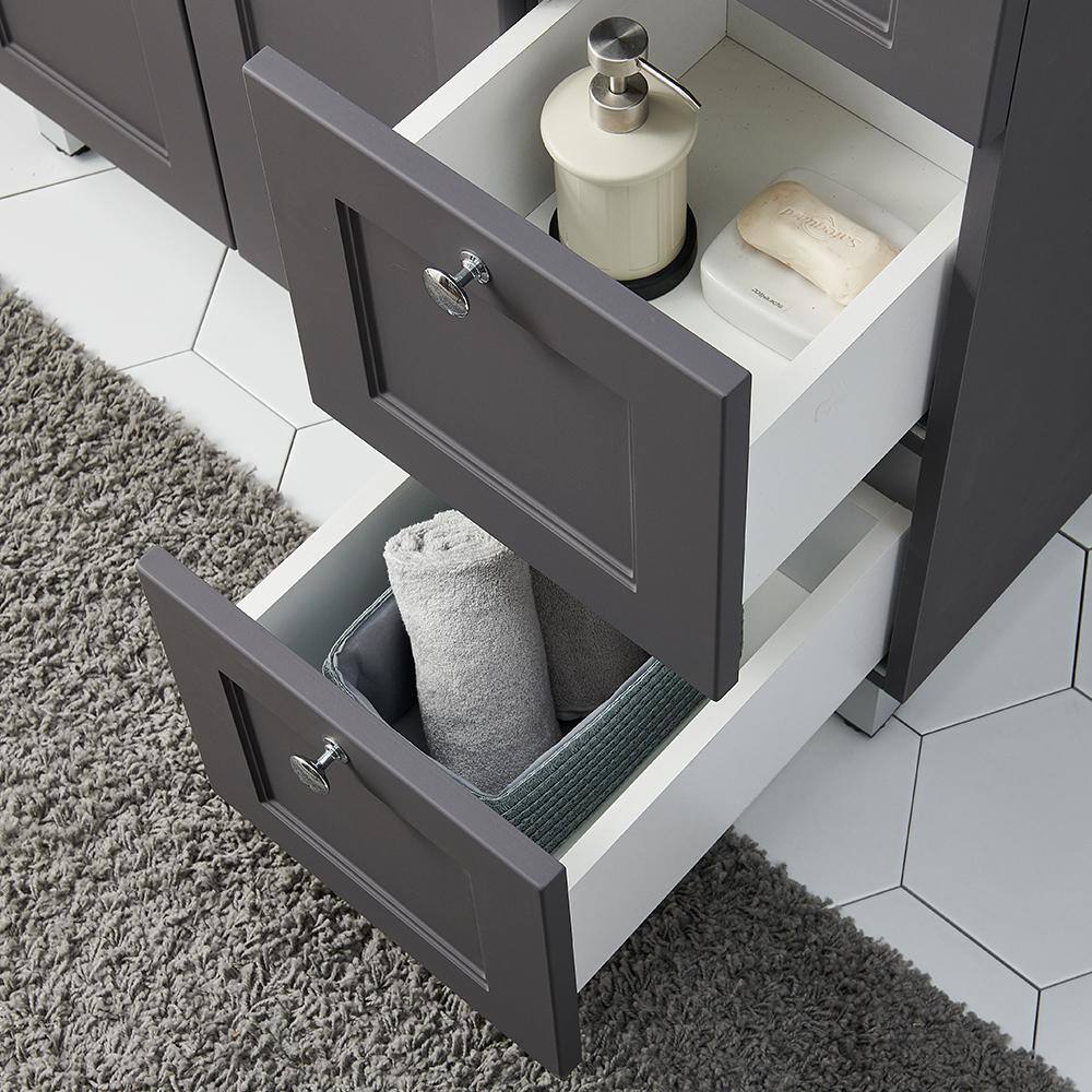 VC CUCINE 35 in. W x 18 in D. x 32 in. H Bathroom Vanity in Gray with White Ceramic Top HESEBC047-ZC90E-3