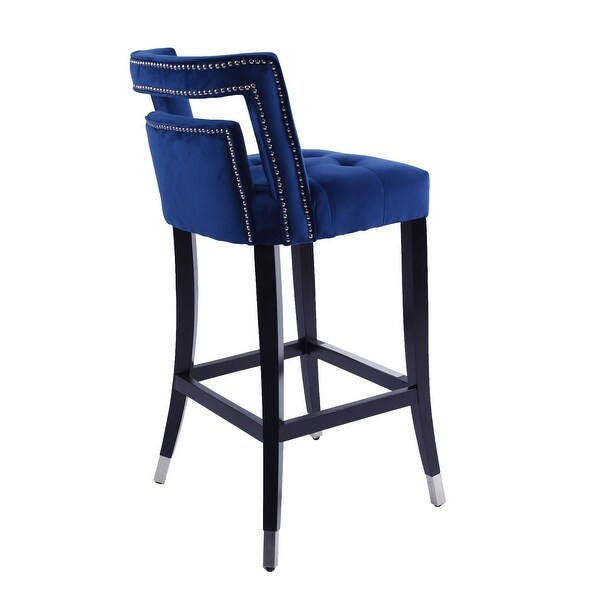 Suede Velvet Barstool with nailheads ， Dining Room Chair with Birch Wood Leg for Dining Room Living Room