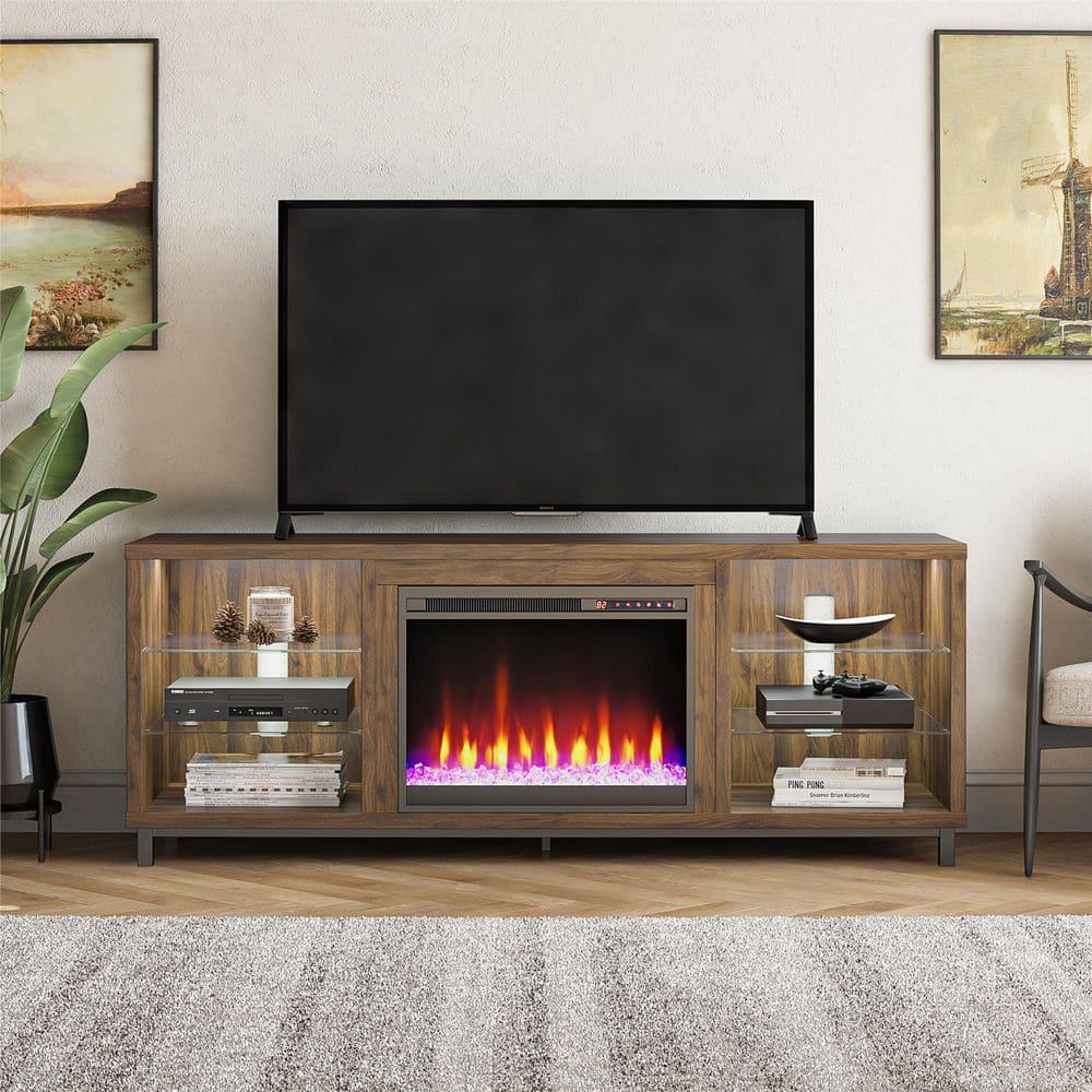 Ameriwood Home Lumina 6475 in Freestanding Electric Fireplace TV Stand in Walnut