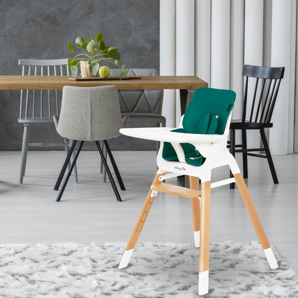 Dream On Me Nibble Wooden Highchair， Compact High Chair， Green