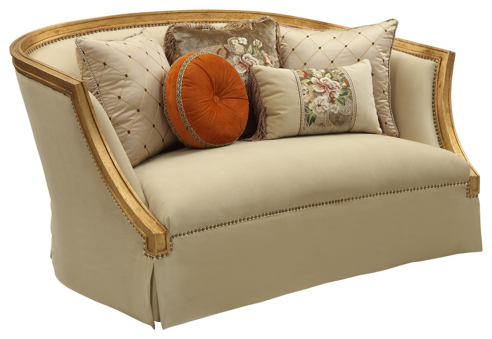 ACME Daesha Loveseat with 5 Pillows  Fabric and Antique Gold   Transitional   Loveseats   by Acme Furniture  Houzz