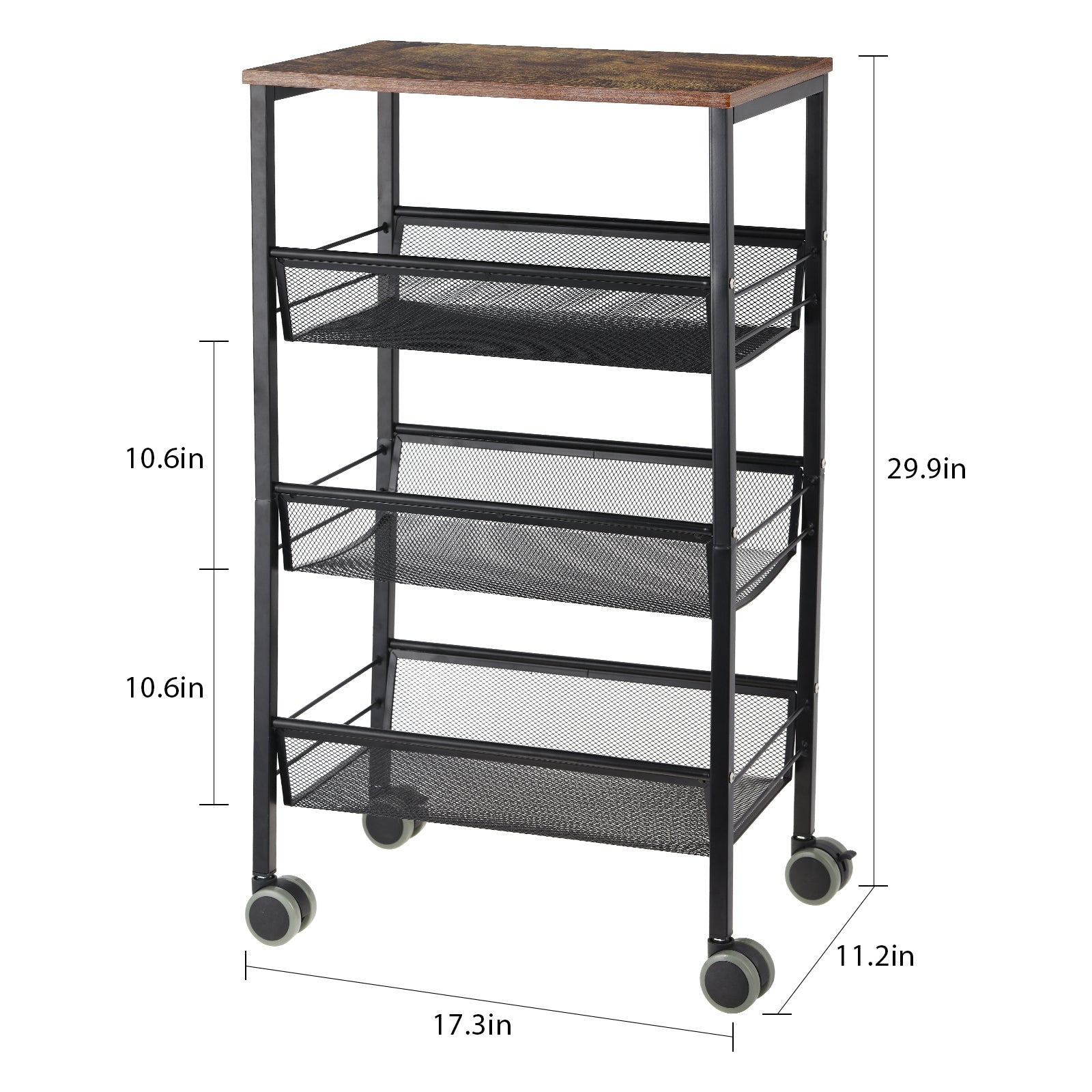 4 Tier Kitchen Storage Rolling Cart on Wheels for Kitchen Bathroom Living Room Rustic，17.3