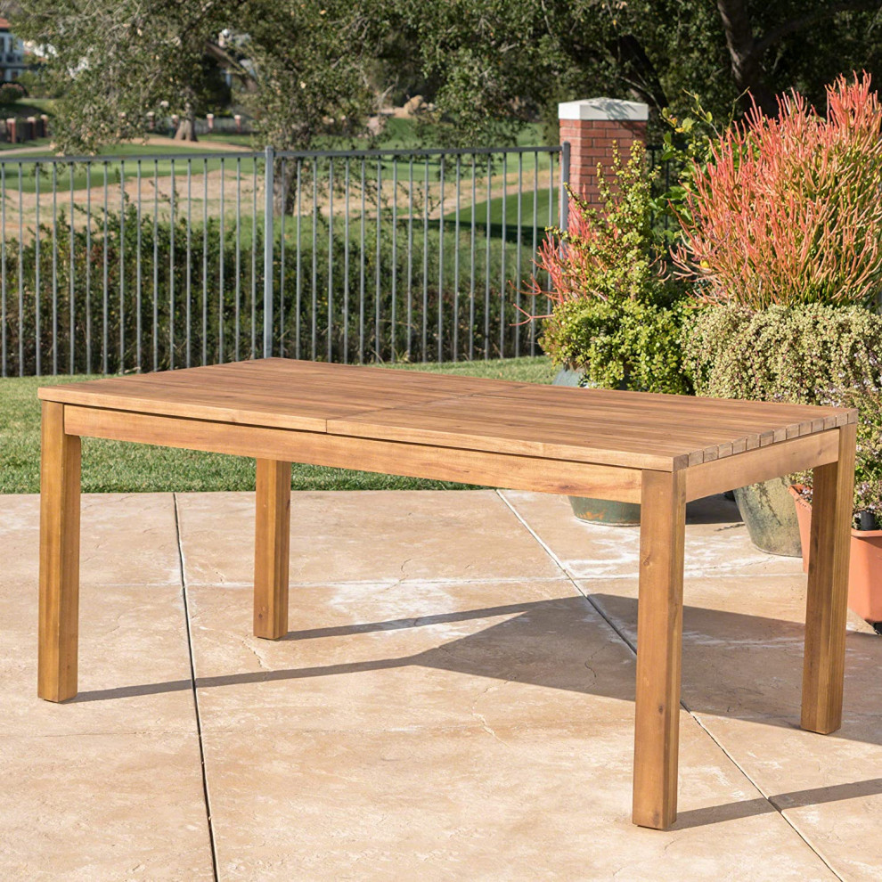 Outdoor Dining Table  Acacia Wood Construction With Expandable Top  Teak Finish   Transitional   Outdoor Dining Tables   by Decor Love  Houzz