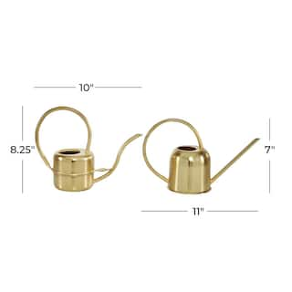 Litton Lane 7 in. and 8 in. Small Gold Metal Watering Can Planter (2-Pack) 045013