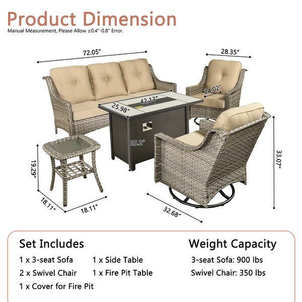 XIZZI Outdoor Rattan Wicker Patio Furniture Conversation Set with Fire Pit Table