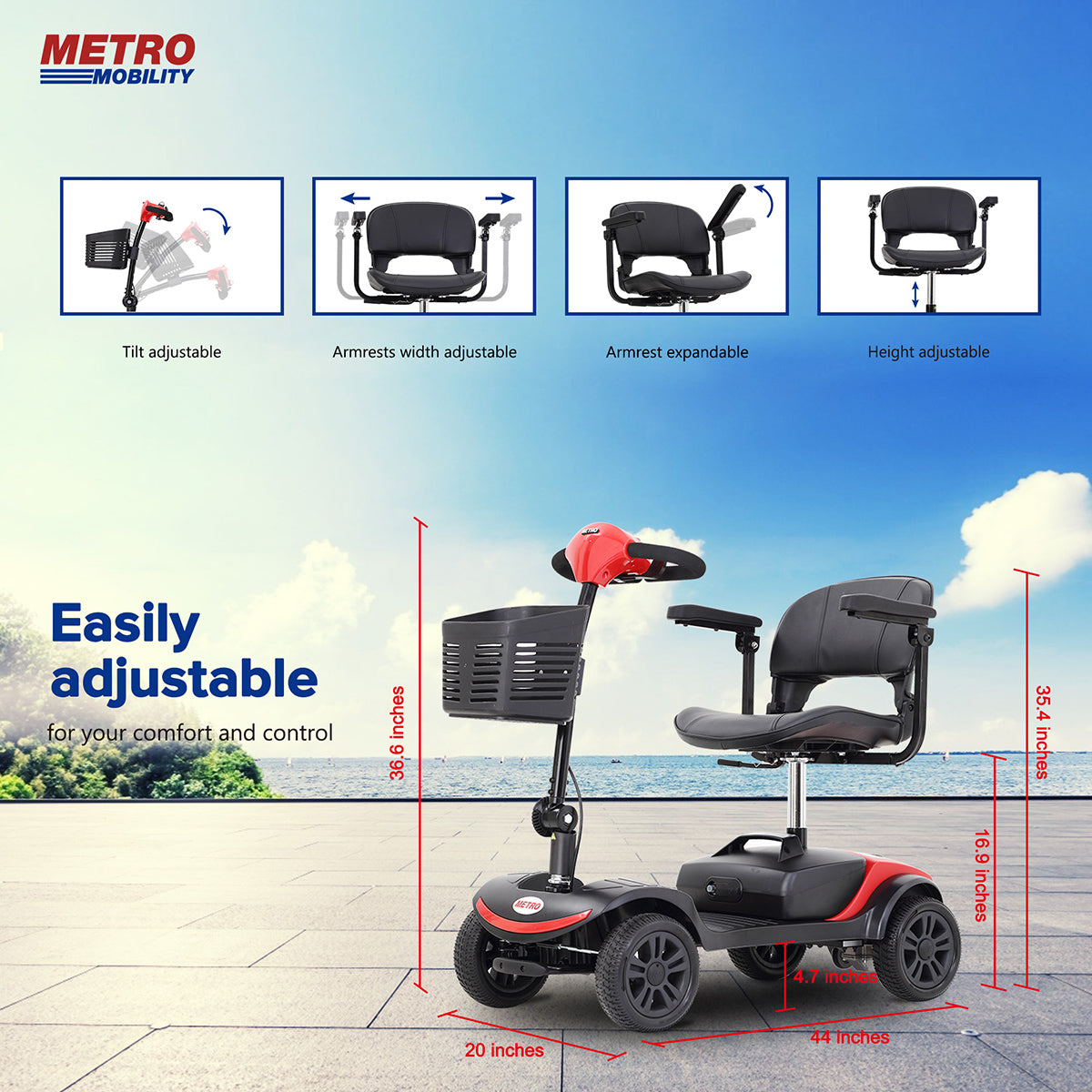 HDJ 10 Miles Folding Electric Scooter Powered Electric Scooter Mobility Scooters for Seniors Adults,4 Wheel Compact Mobile Scooter with Charger and Basket,330 lbs Max Weight