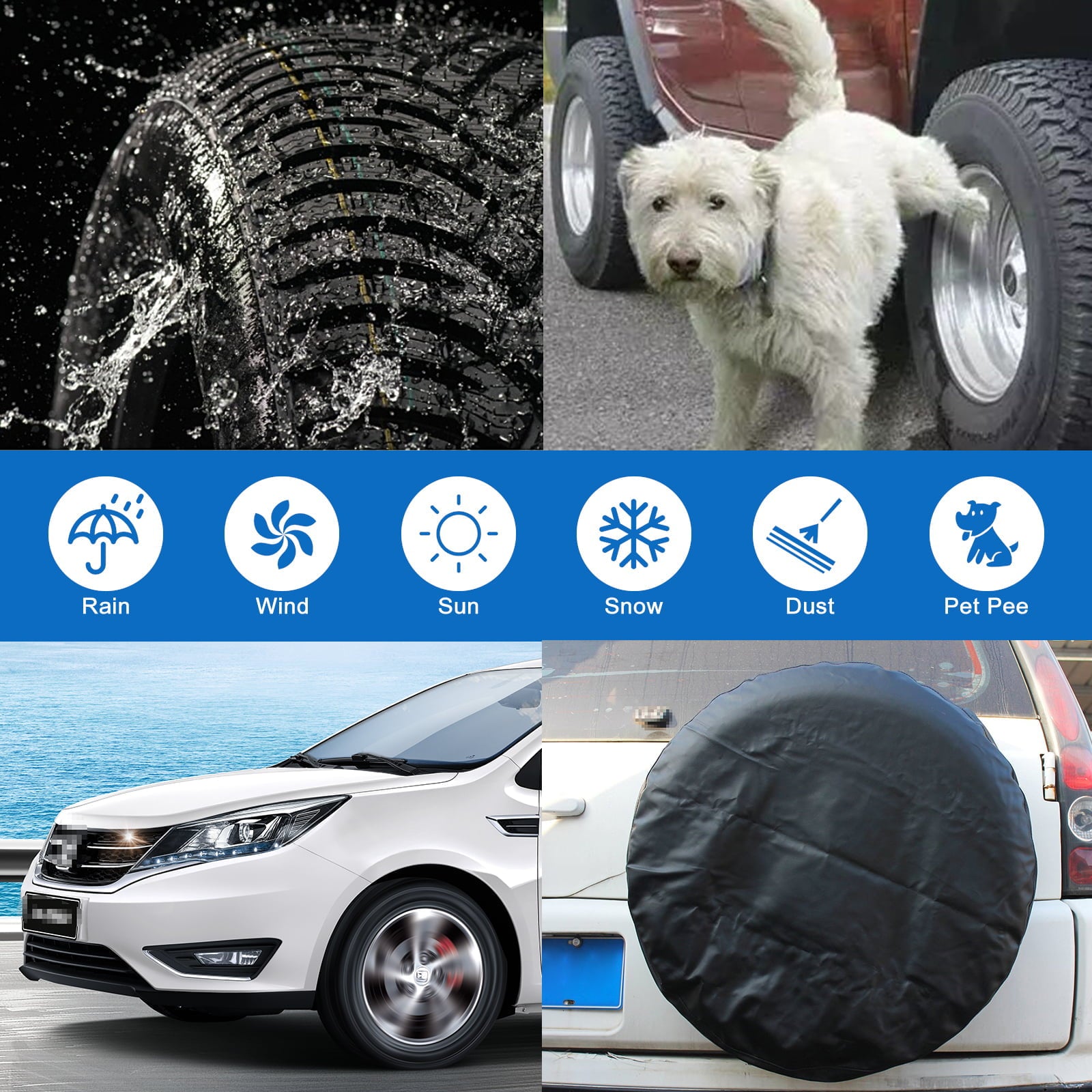 4pcs Wheel Tire Covers， TSV Waterproof Motorhome Wheel Covers， Sun UV Tires Protectors， Black Spare Wheel Tire Covers Fit for RVs， Trailers， Campers， Cars， Trucks， 27 - 29inch Tire Diameter