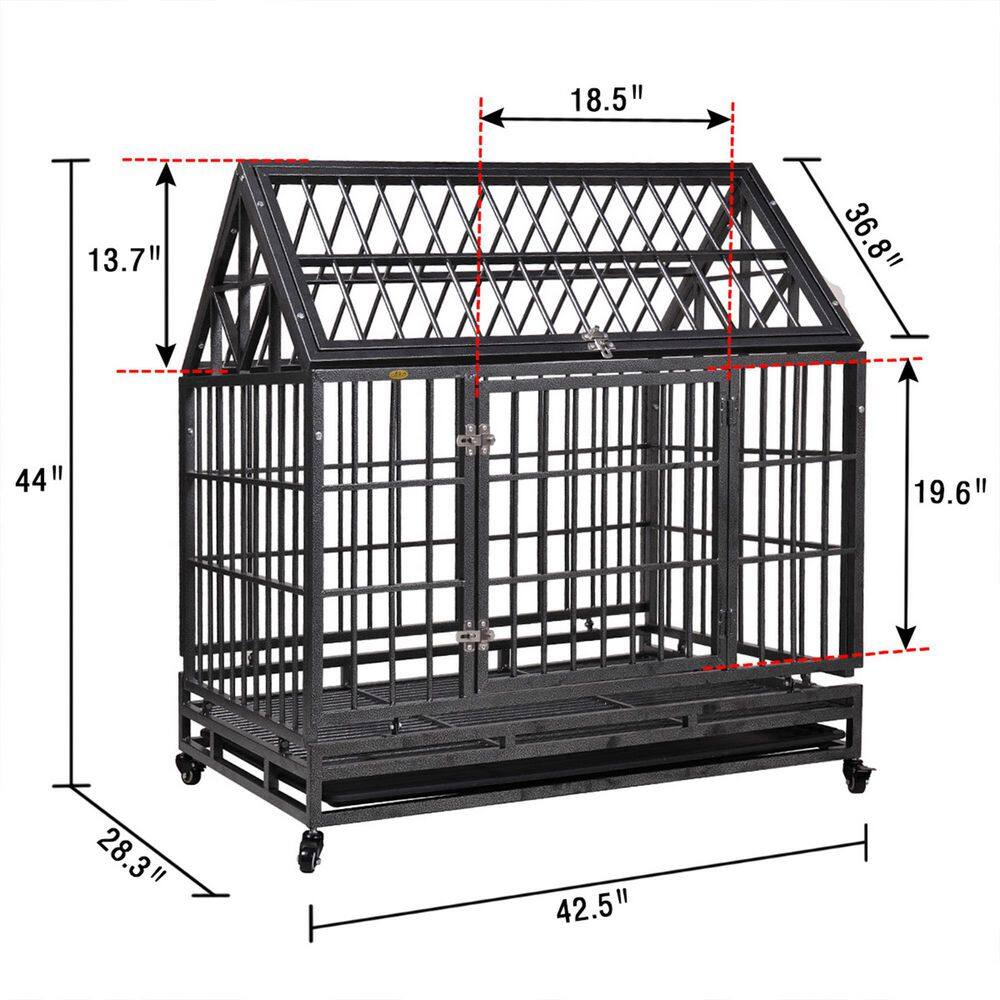 COZIWOW 3.5 ft. L x 2.3 ft. W x 3.6 ft. H Heavy Duty Dog kennel Crate with 4 Wheels and Tray CW12K0312