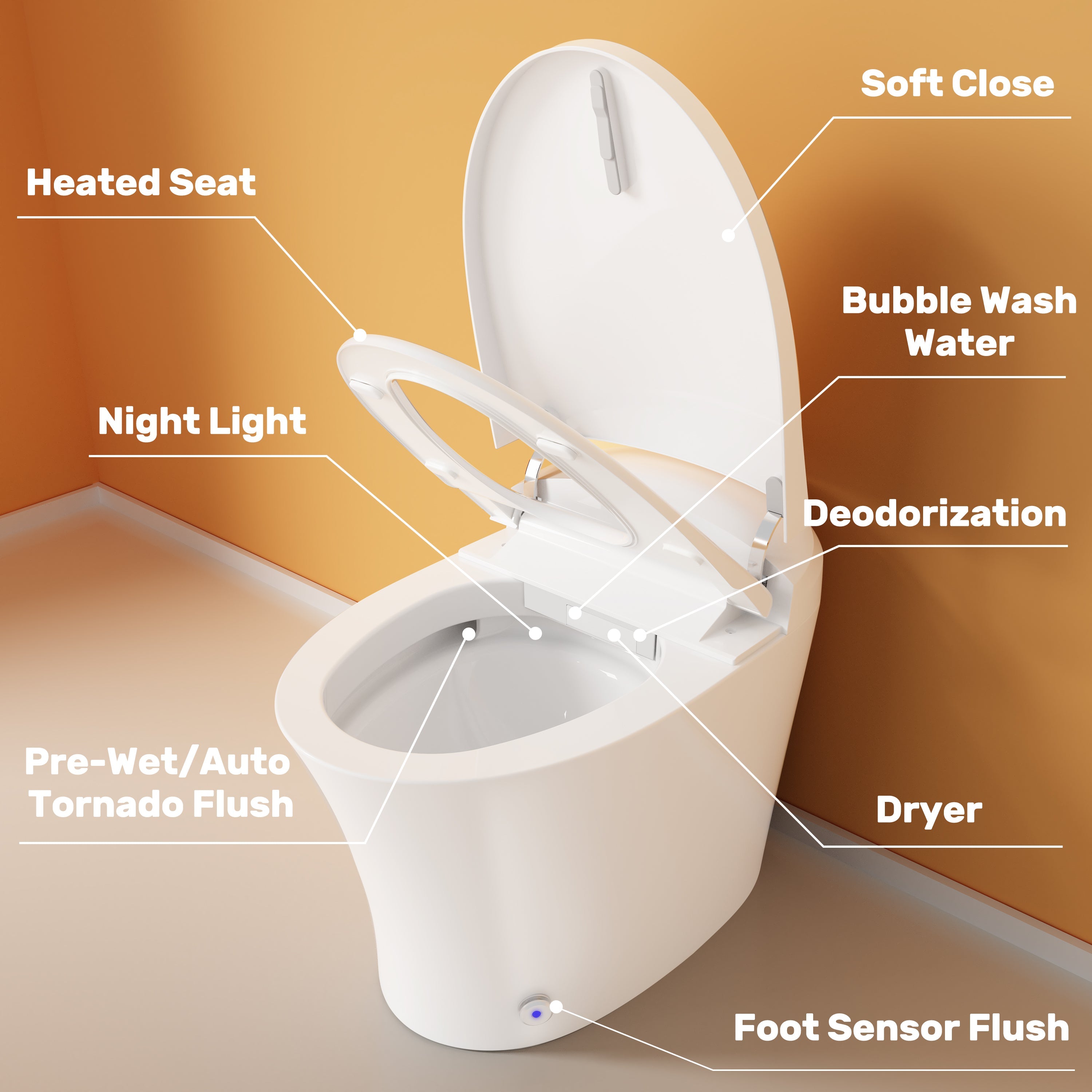 HOROW Tankless Smart Toilet Bidet Combo with Self-Cleaning Nozzle, Compact Dual Flush Toilet 1/1.27 GPF, One-Piece Toilet Soft Close Seat HR-T20