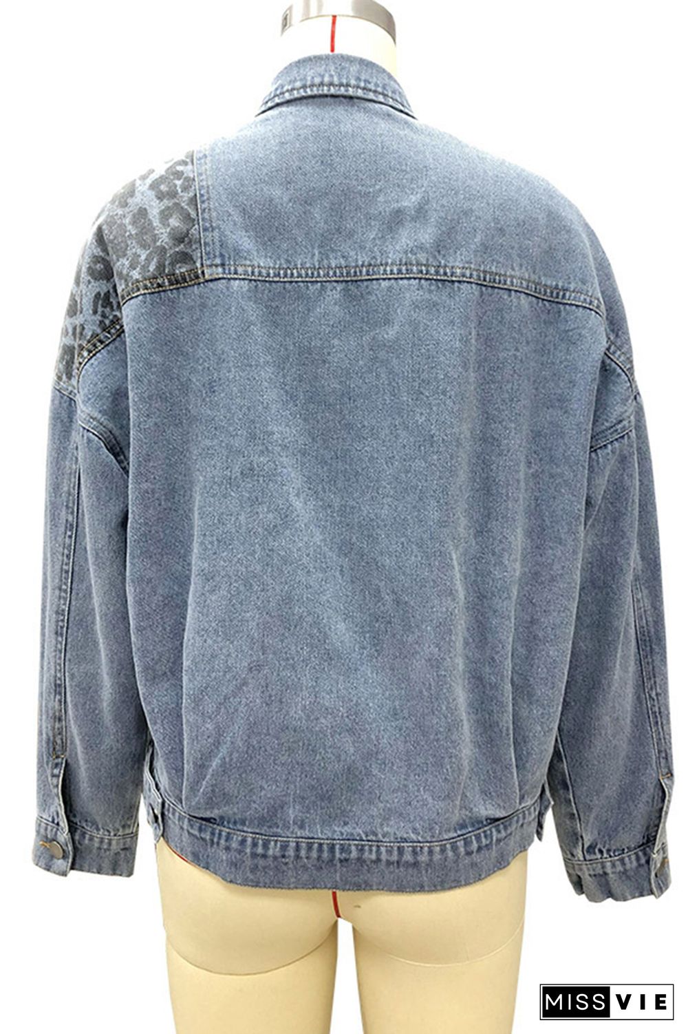 Denim Leopard Print Patchwork Button Jacket Wholesale