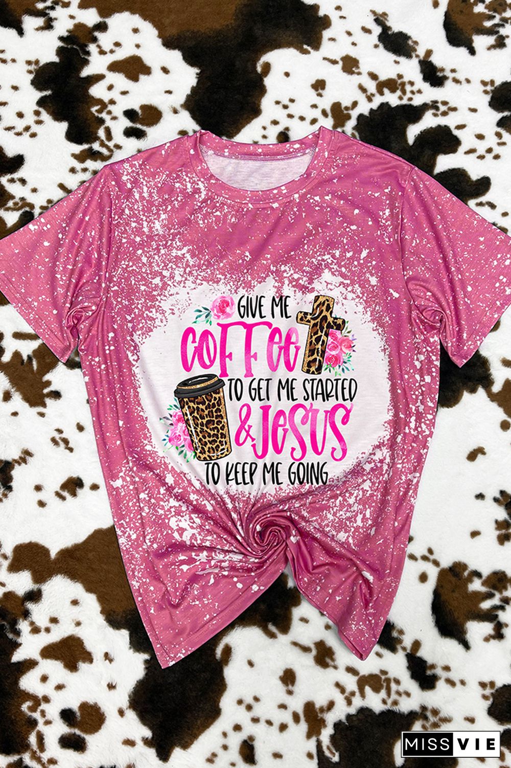 Give Me Coffee & Jesus Leopard Bleached Graphic Tee