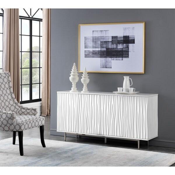 Somette Waves Glossy White Four Door Media Credenza - 63